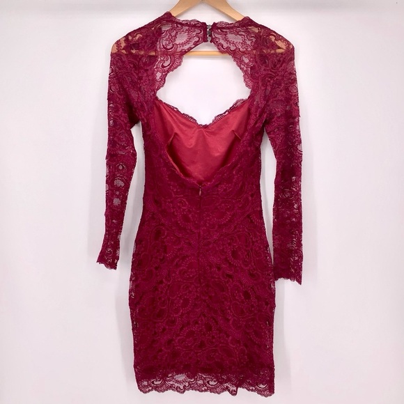 Nicole Miller Lace Sheath Long Sleeve Burgundy Dress Size Small - Picture 9 of 11